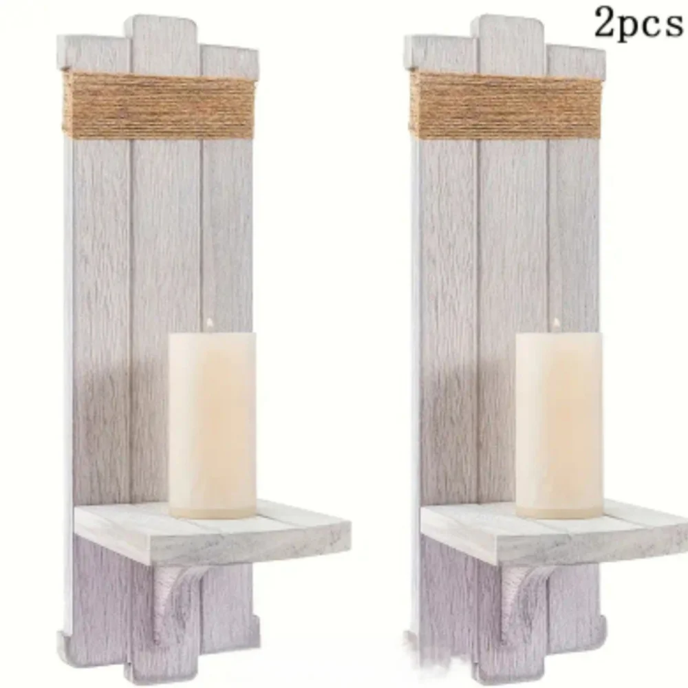 Rustic White Wall Candle Holders - Set of 2
